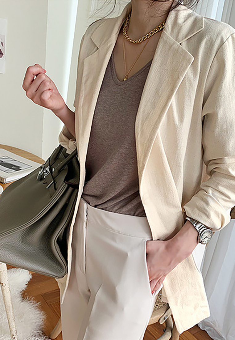 New casual long sleeved cotton linen jacket CA25091907KIkA