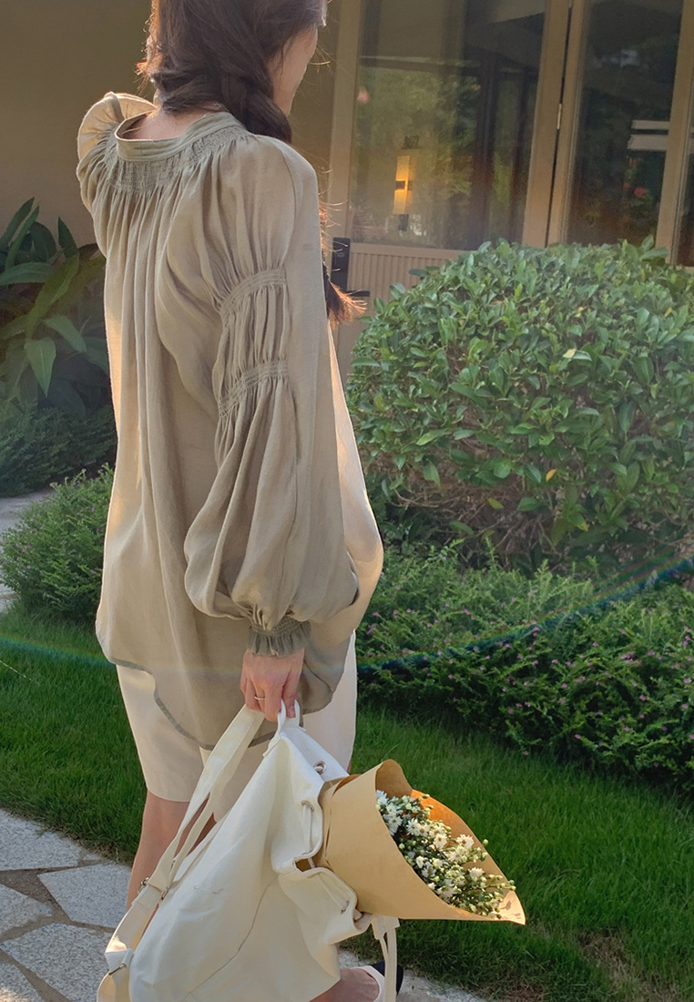 French ribbon V-neck long sleeved top CA24092511GR