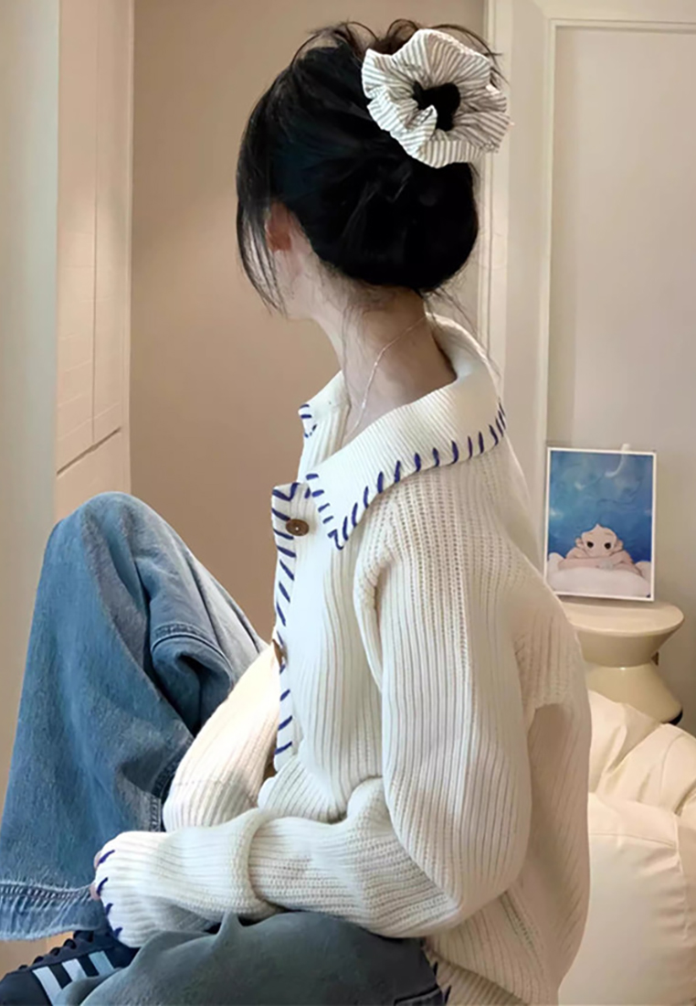 Temperament new contrasting color lapel knitted top Cardigans K120904BE