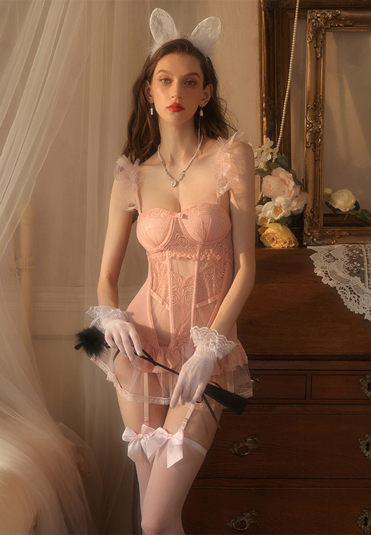 Sexy lingerie with padded chest one-piece vest uniform set CA24112027BK