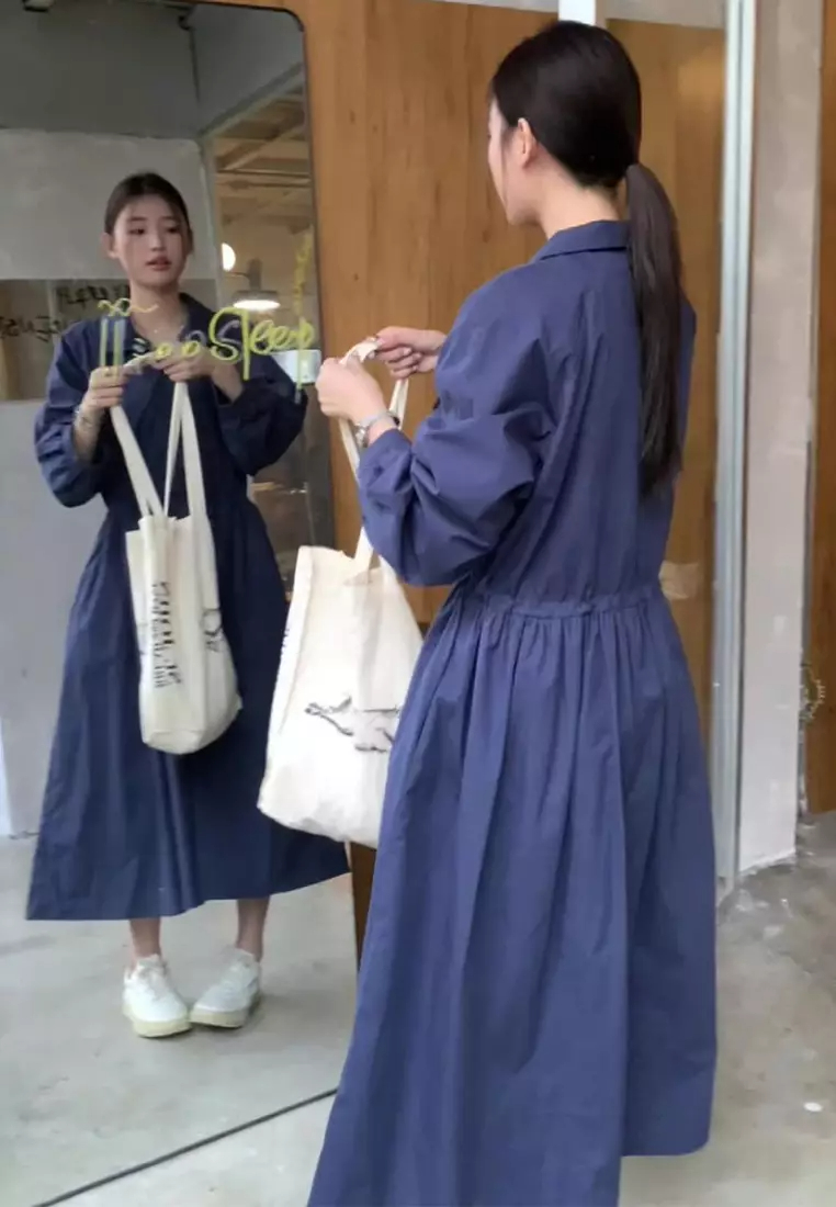 Temperament new drawstring long-sleeved shirt dress K092703-W