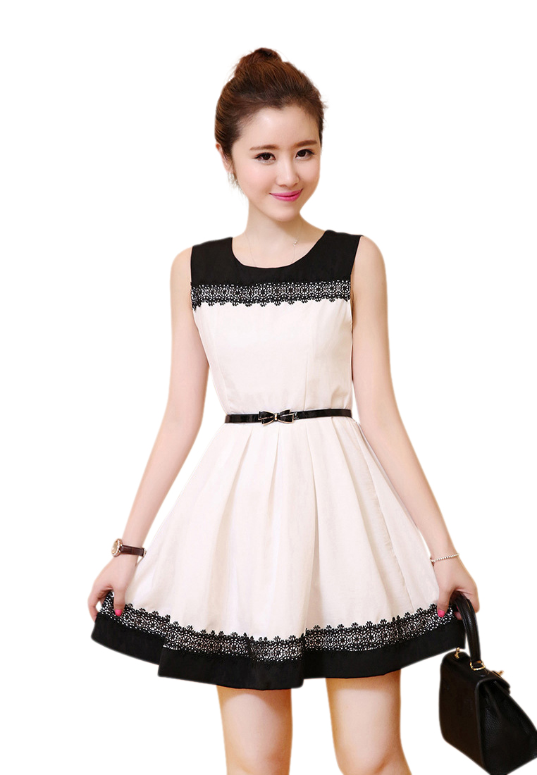 --Summer Black And White Sleeveless Dress UA04279-S