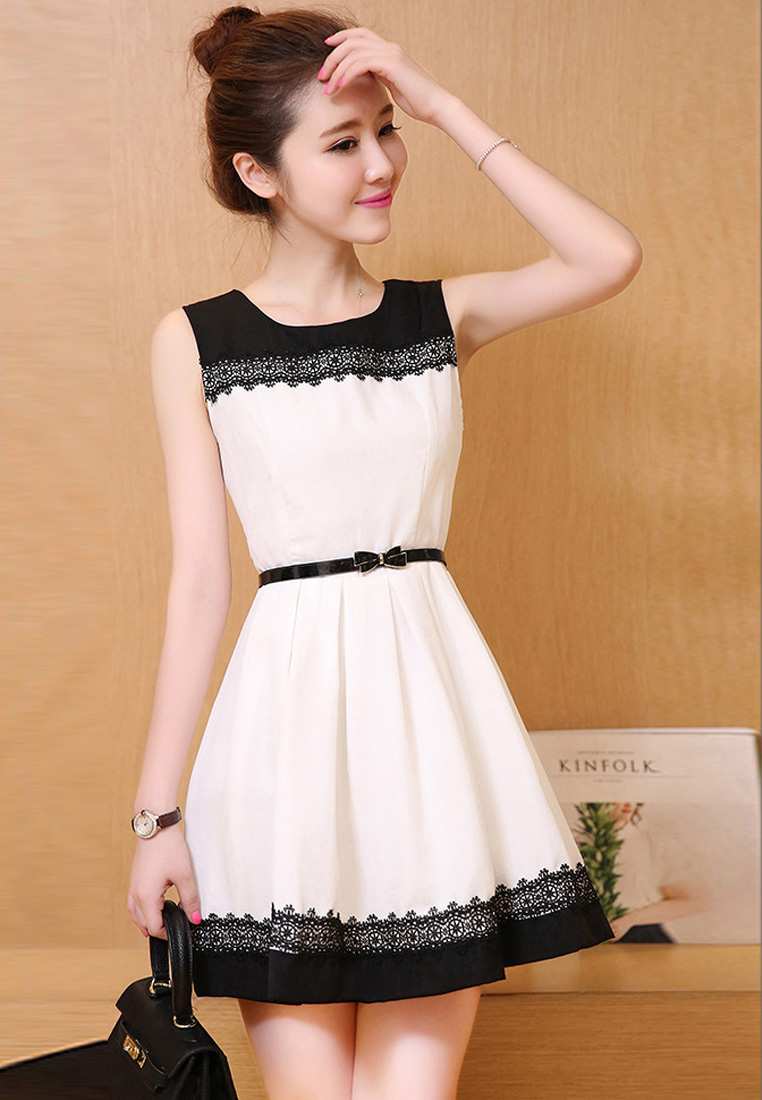 --Summer Black And White Sleeveless Dress UA04279-S