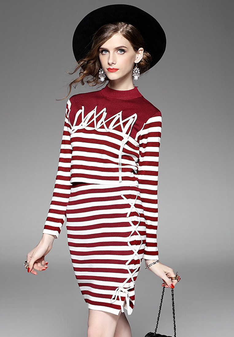 --Striped Knit Suit Dress UA102499RD-S