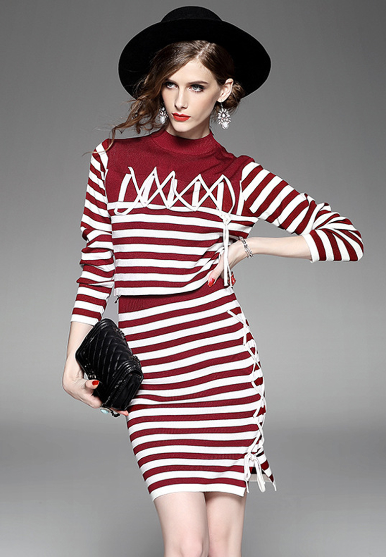 --Striped Knit Suit Dress UA102499RD-S