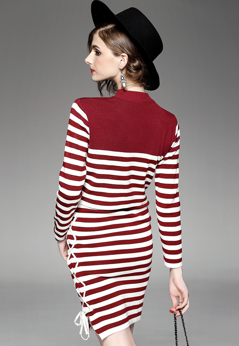 --Striped Knit Suit Dress UA102499RD-S