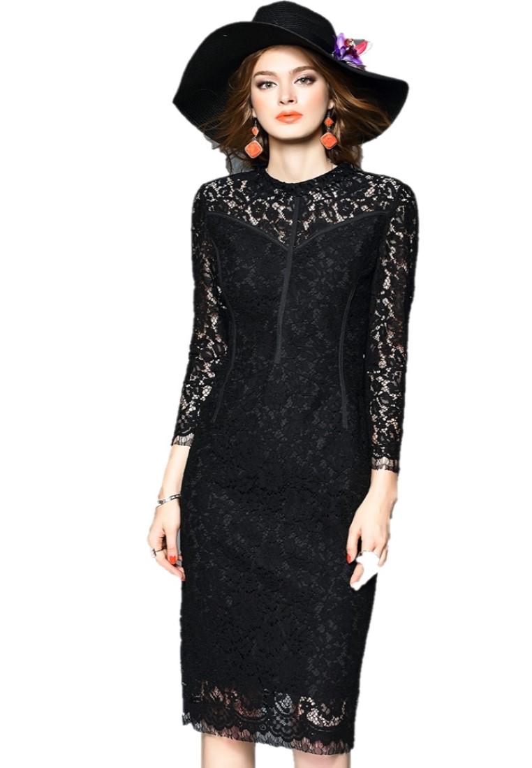 --Elegant Lace One-piece Dress UA1109030BK-S