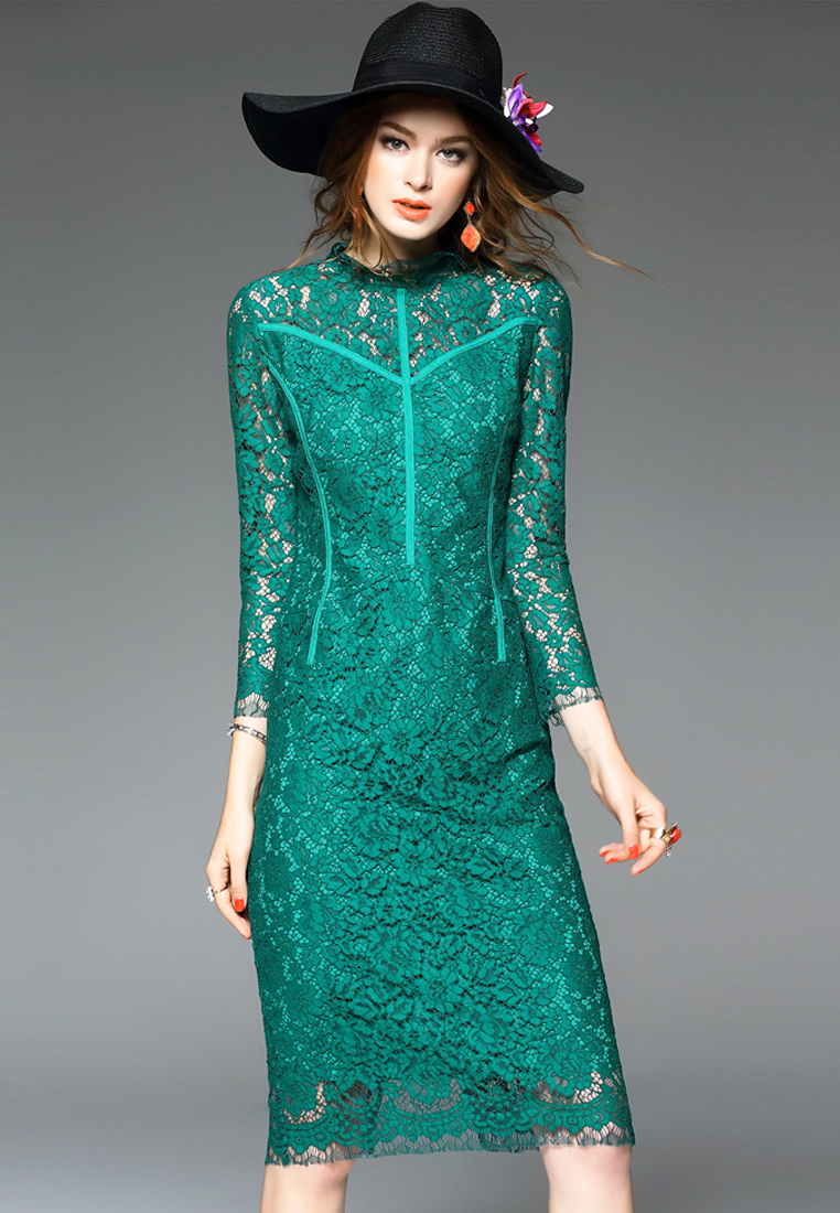 --Elegant Lace One-piece Dress UA1109030GR-S