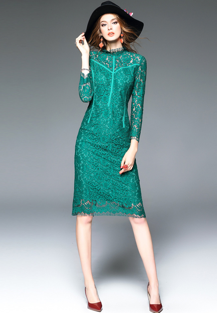 --Elegant Lace One-piece Dress UA1109030GR-S