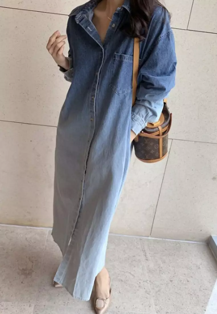 ashion single breasted contrasting denim dress CA24092510BL