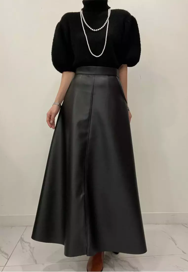 Korean autumn high-end versatile PU skirt CA24092721BK
