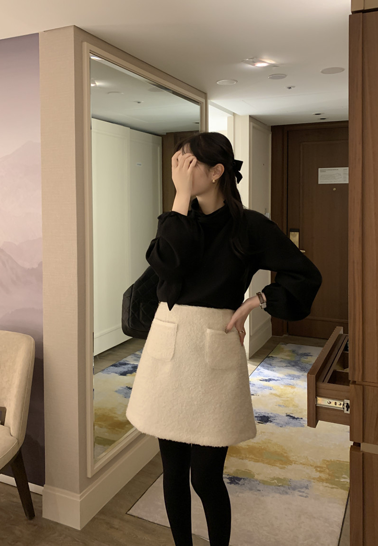 Korean chic early spring French ribbon long-sleeved shirt CA25021316BE