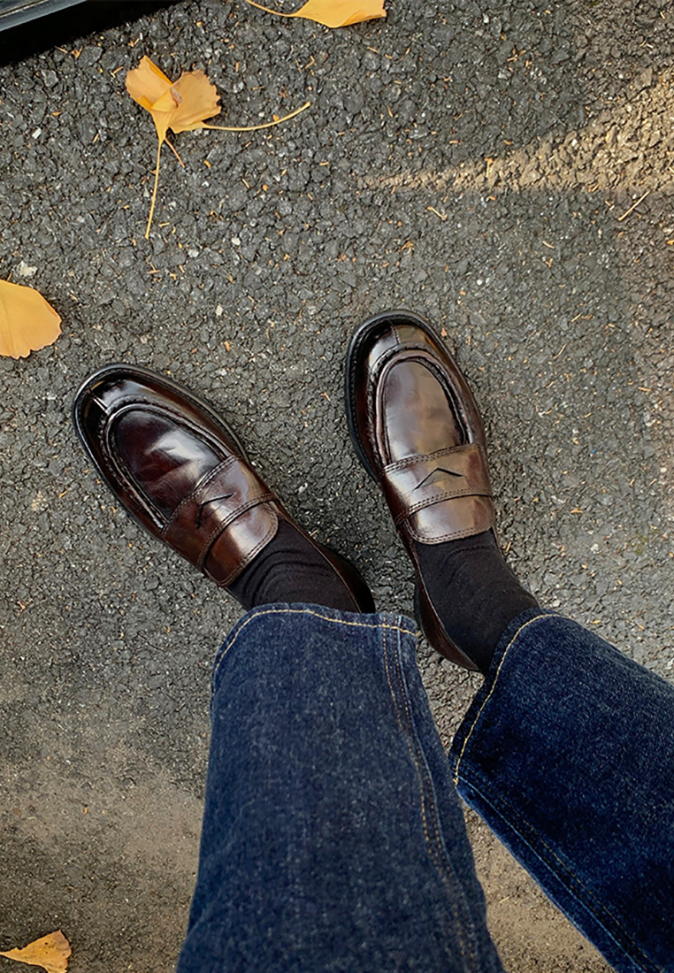 New retro thick heel slip-on shoes CA25021342BK