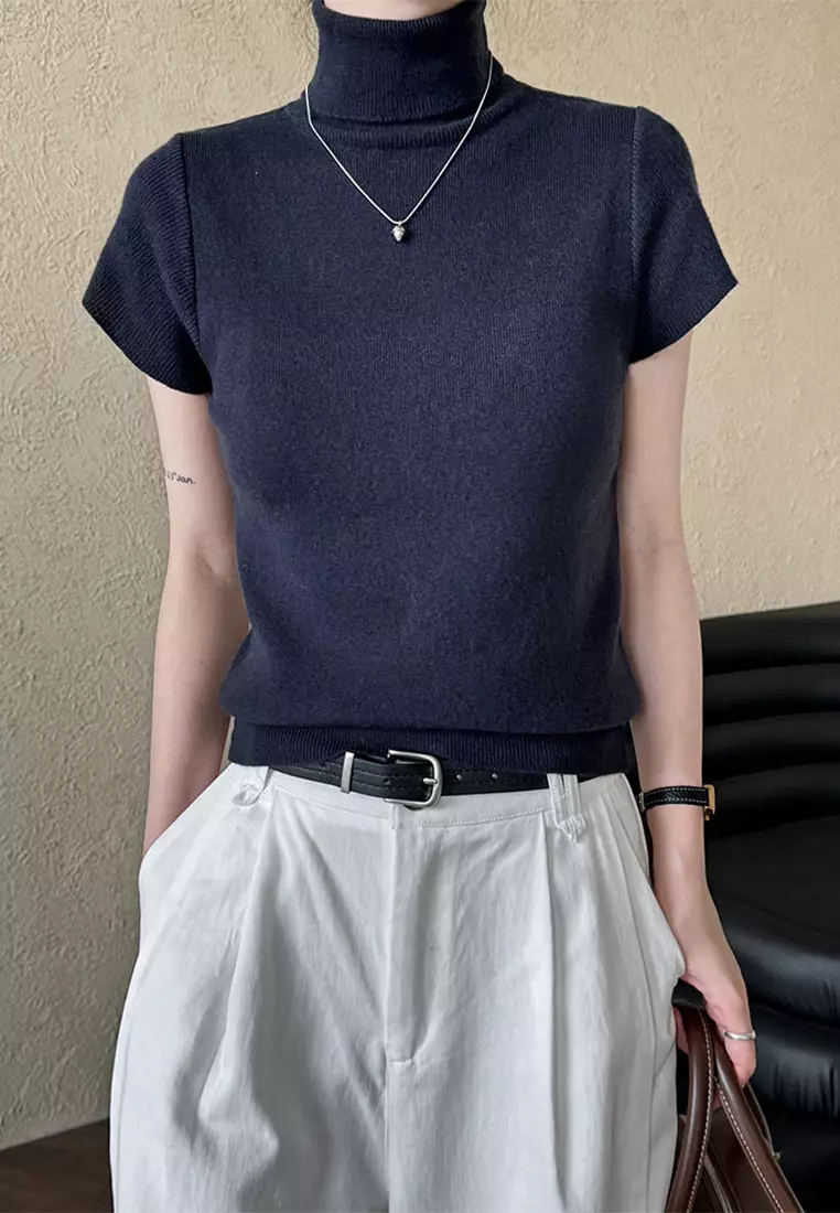 Classic slim fit short sleeved knitted sweater CA24092357BW