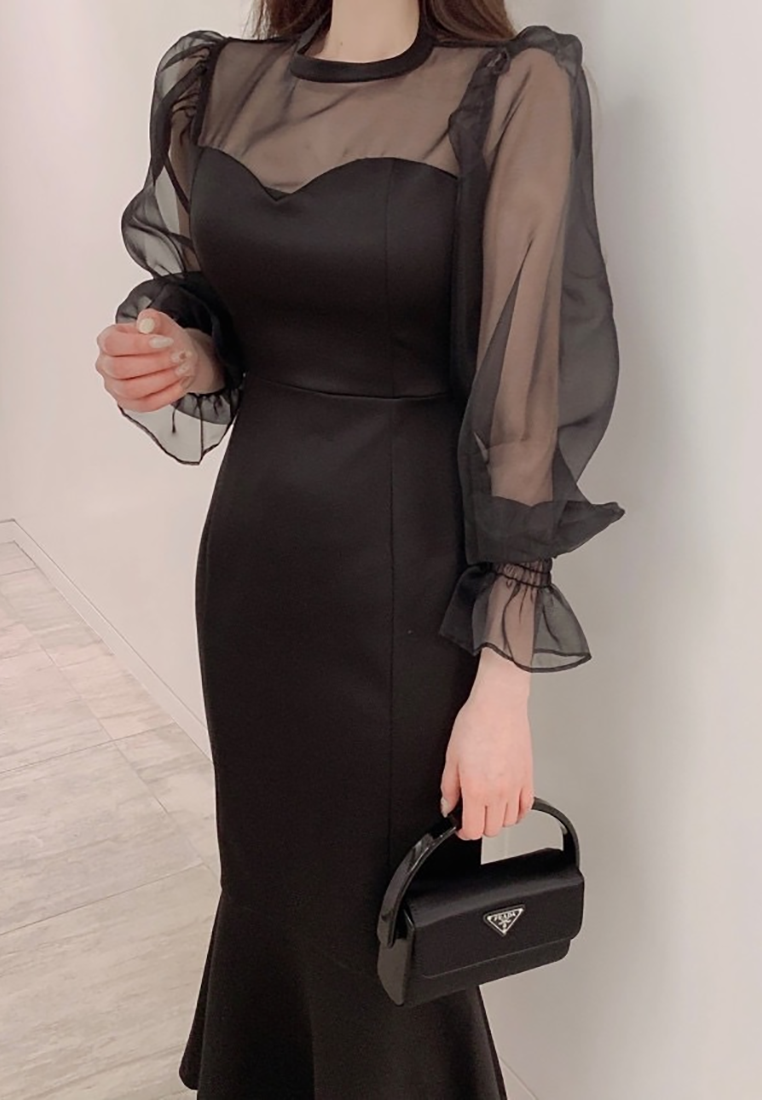 2025 Early Spring New French Mesh Fishtail Dress CA25021303BK