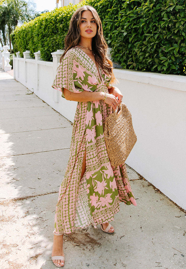 New sexy and fashionable printed slit dress CA25042265GR