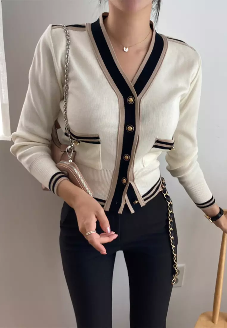 Vintage patchwork knitted cardigan sweater CA24092747BL