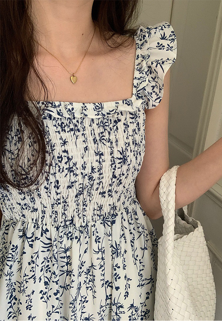 Square collar floral suspender dress CA25032758MT