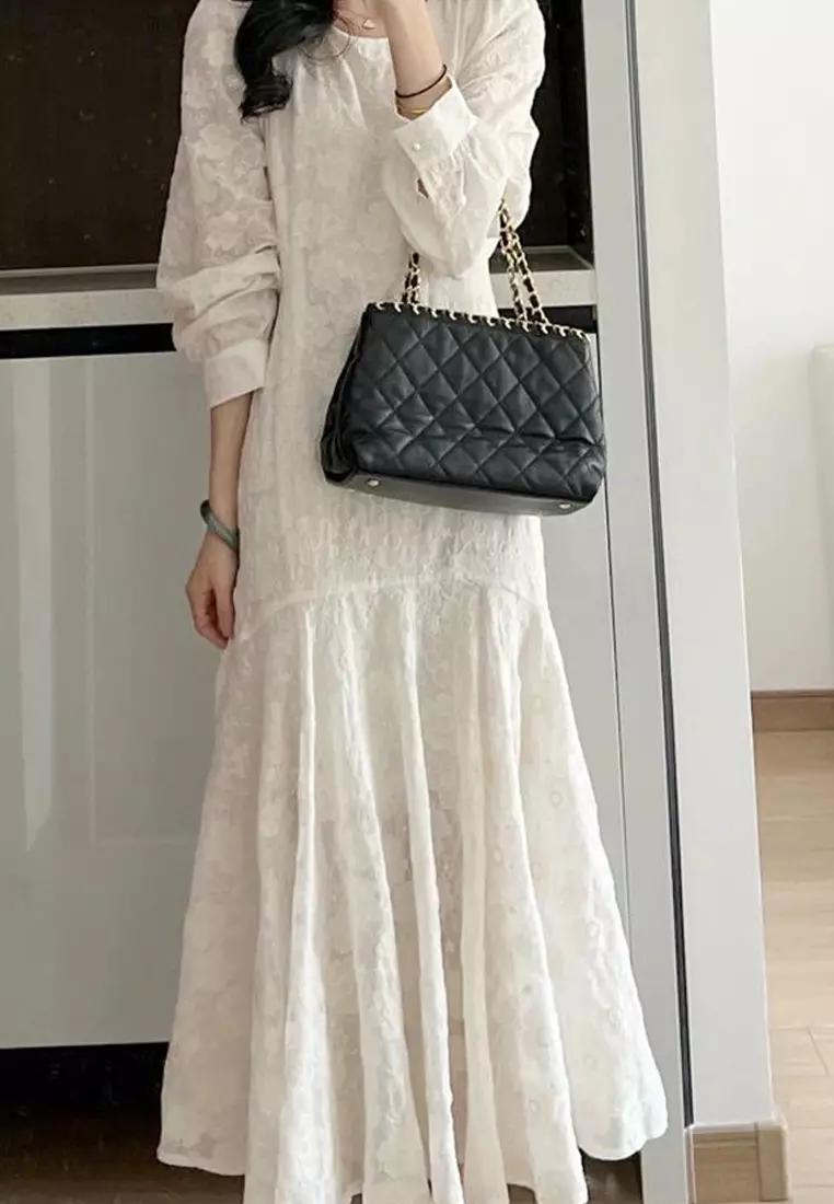 New French white chiffon dress CA24092337W