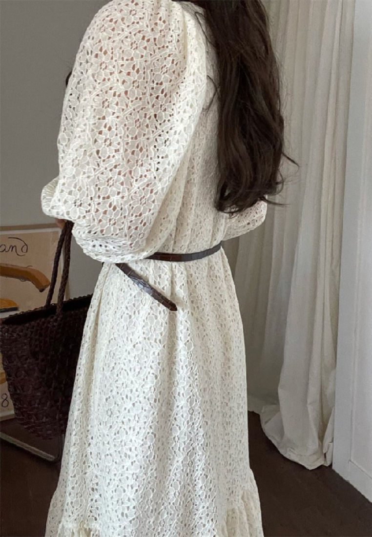 Vintage lace hollow out single breasted dress CA25032752BE