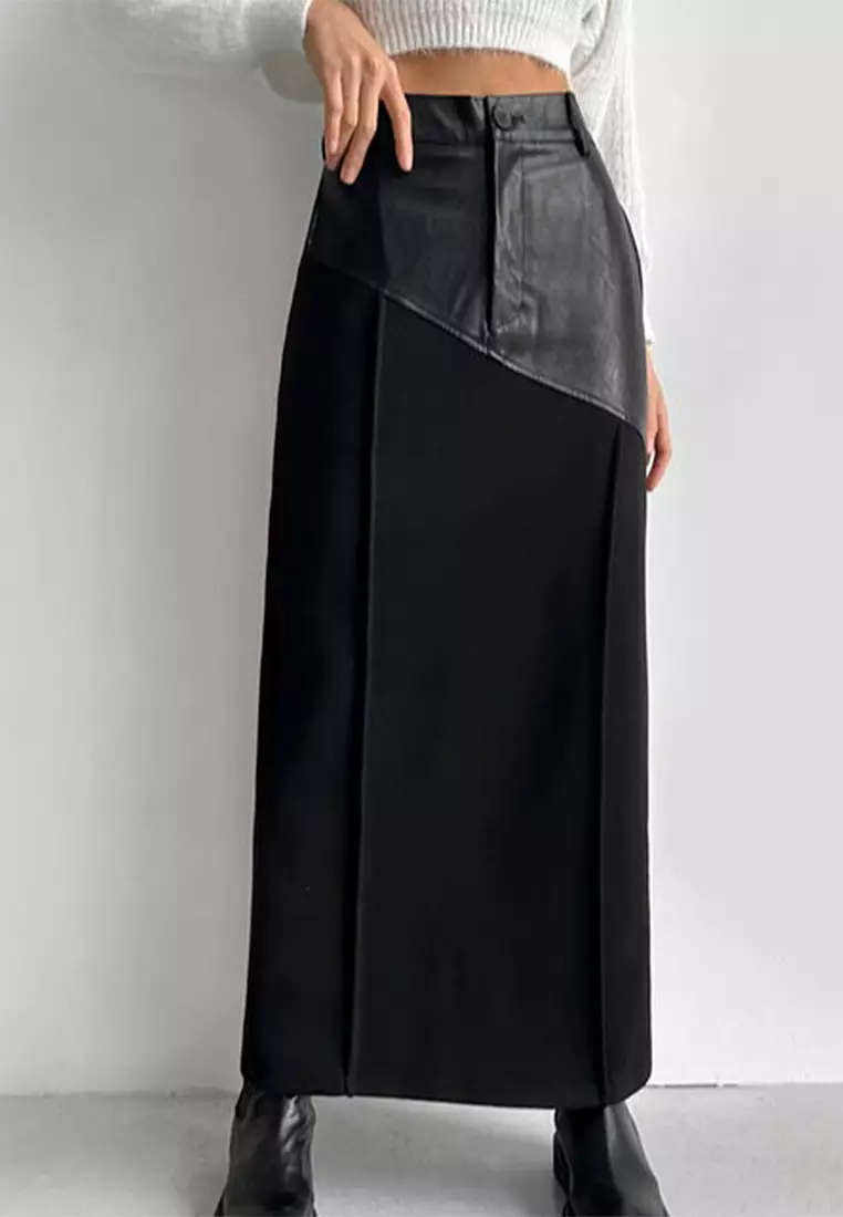 New high waisted mid length straight tube hip hugging skirt CA24092507BK