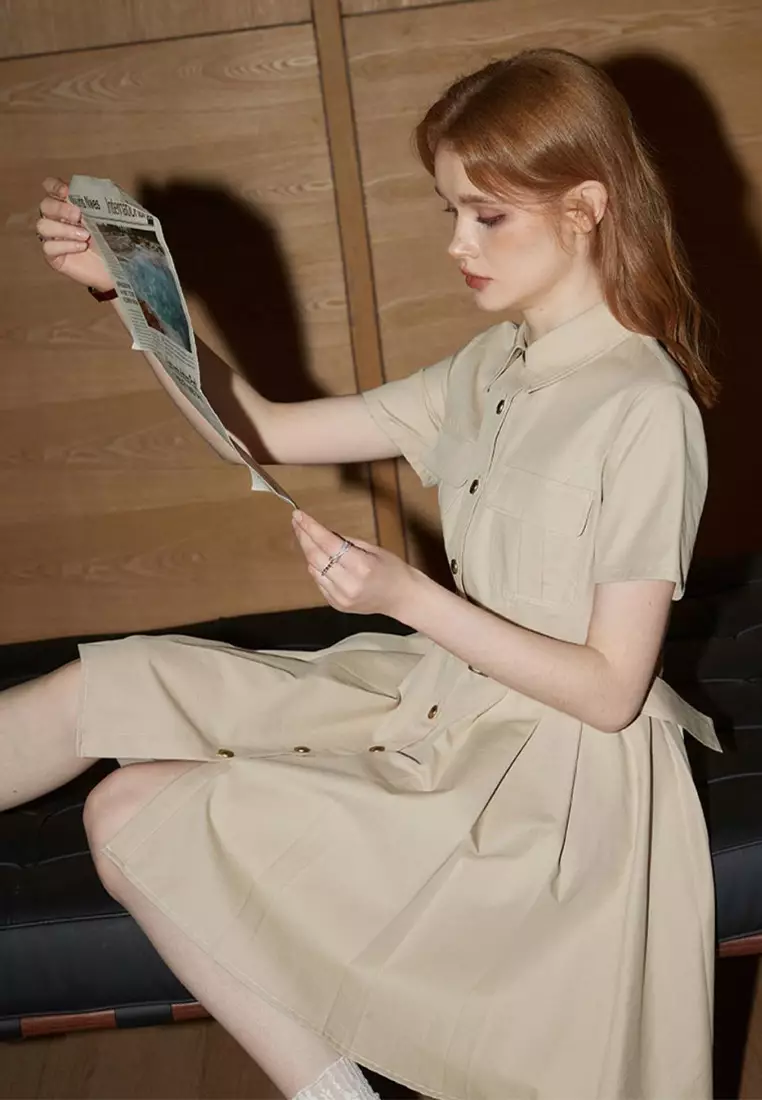 Retro style polo collar dress CA24092314BE