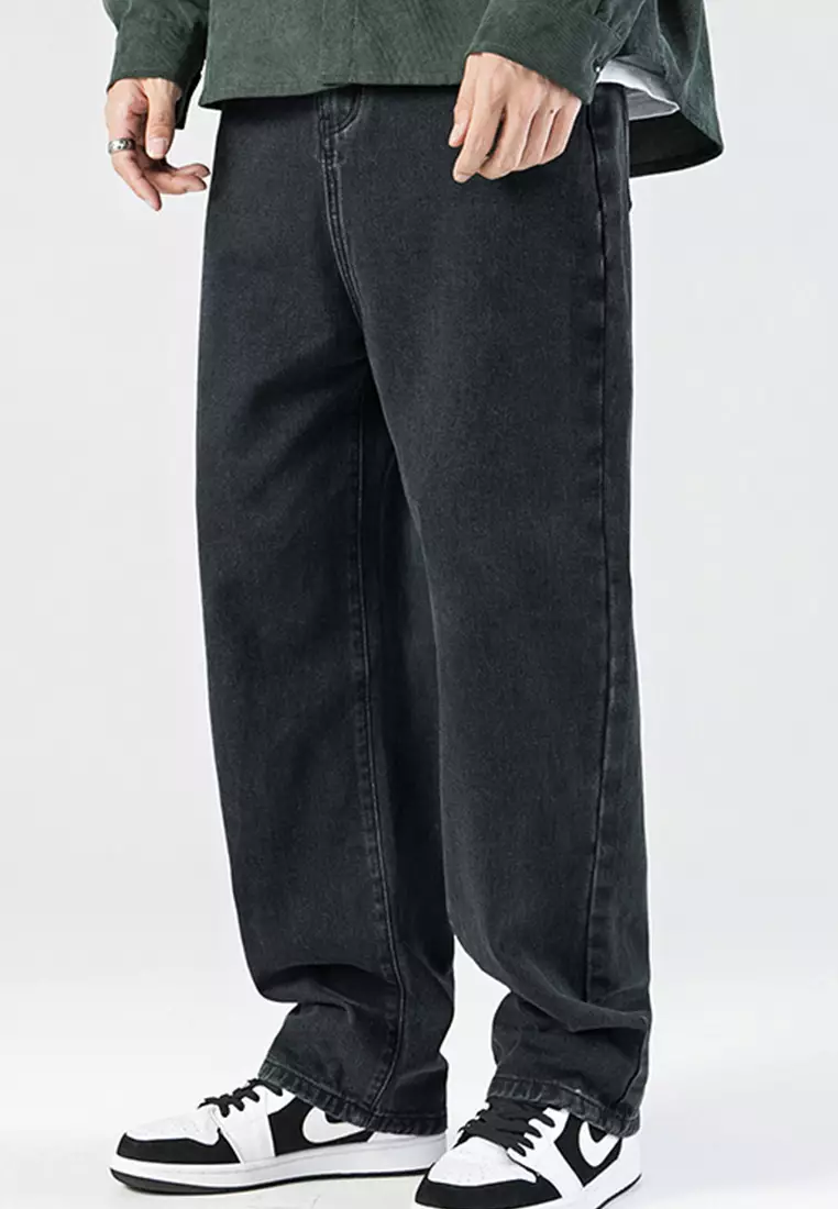 Simple Straight Washed Denim Long Pants A22050331BK