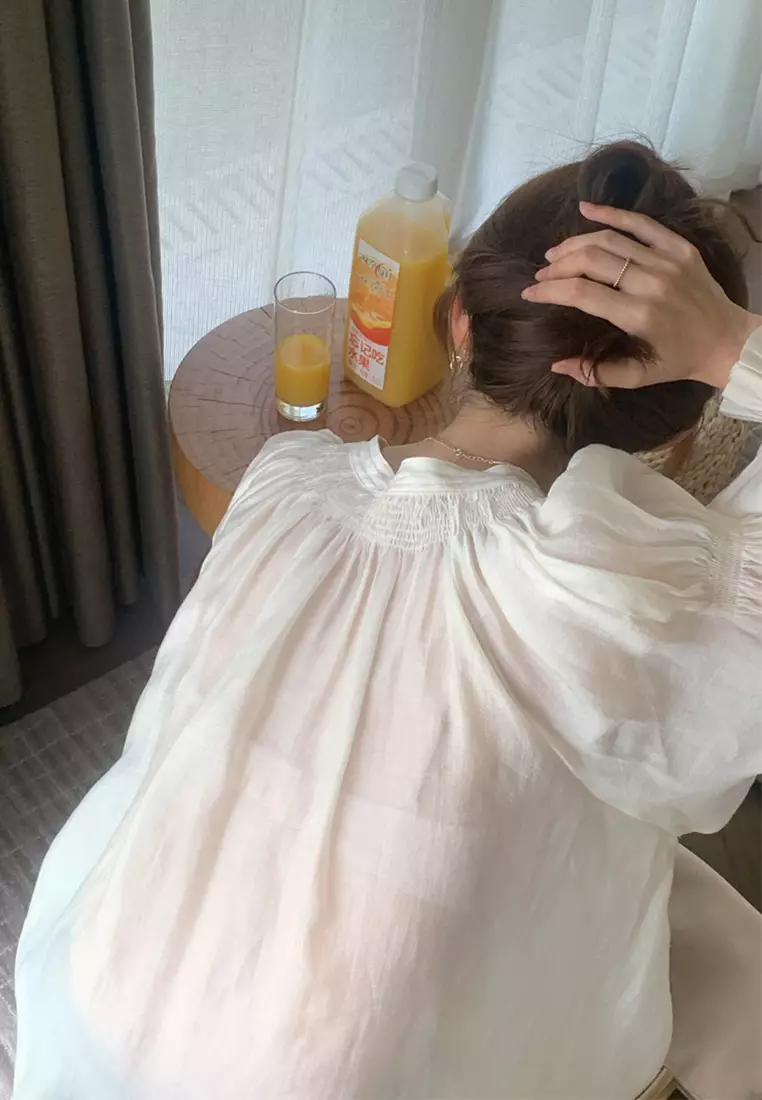 French ribbon V-neck long sleeved top CA24092511GR