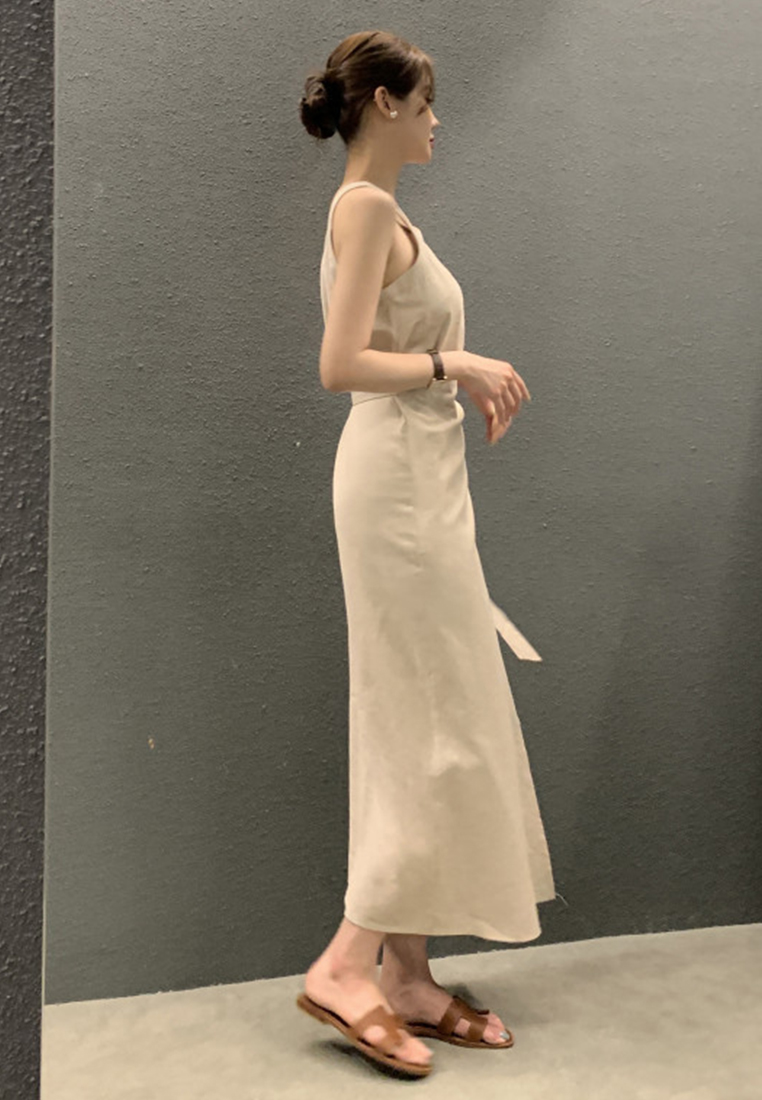 French design solid color suspender dress CA25060344W