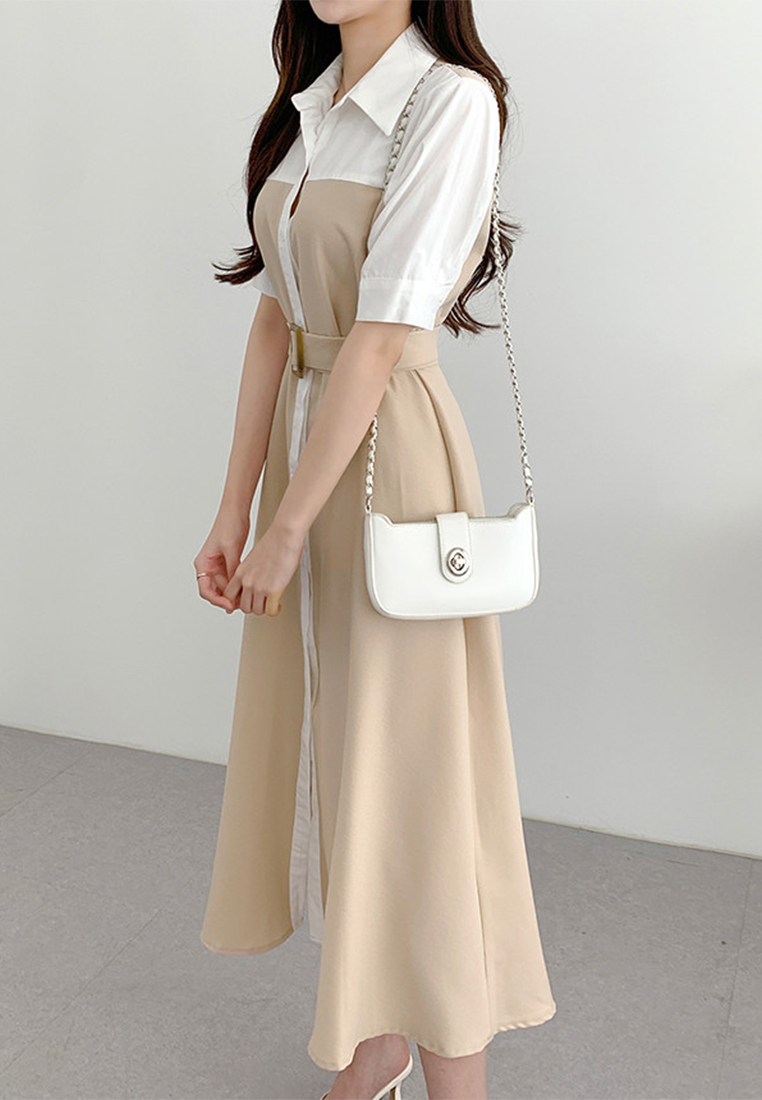 Temperament Splicing Waist Strap Dress CA25032746GR