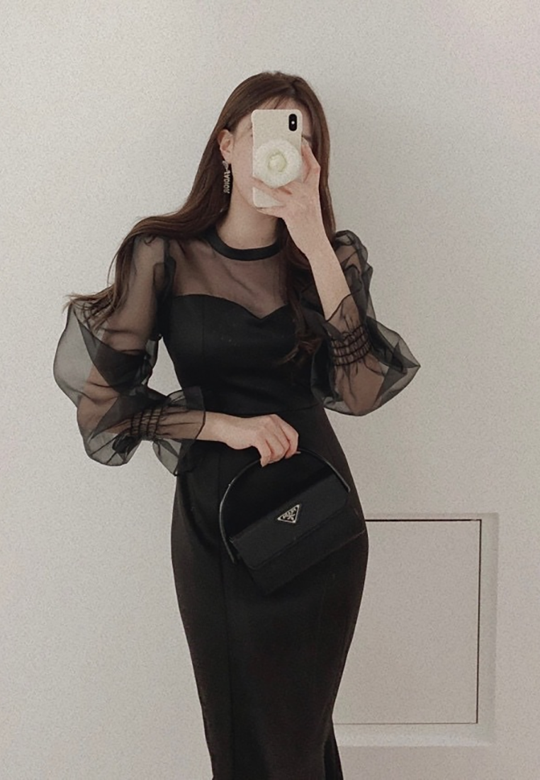 2025 Early Spring New French Mesh Fishtail Dress CA25021303BK