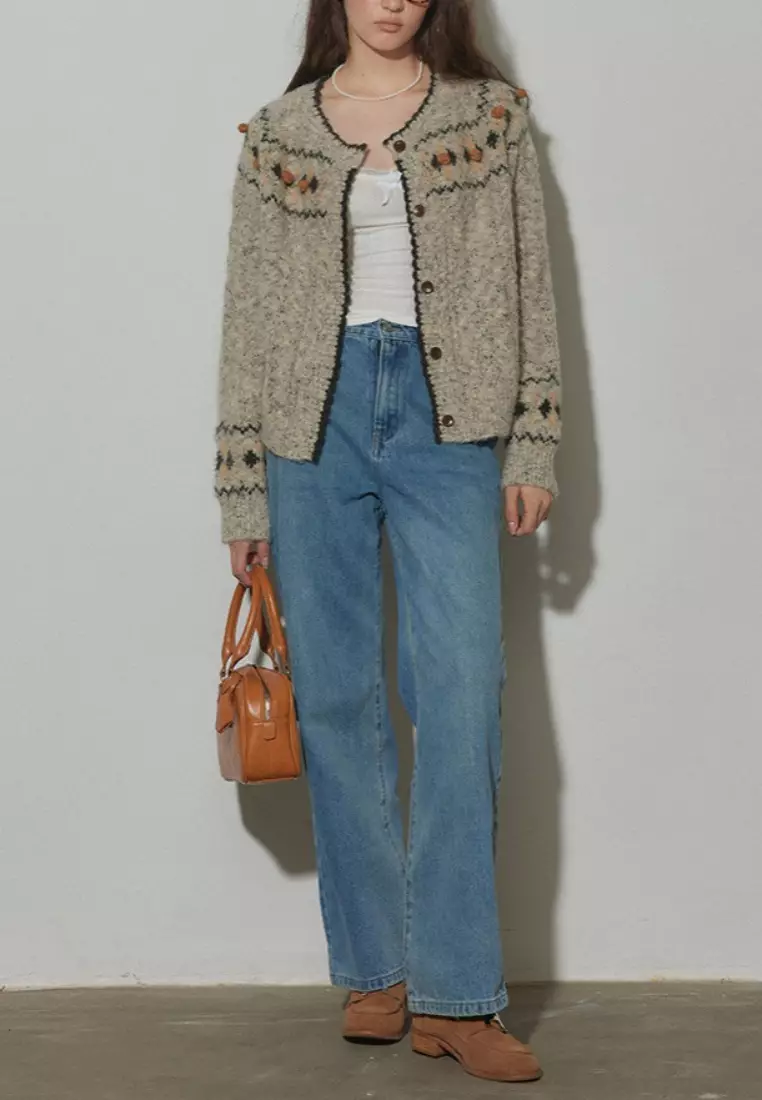 Retro style new flower pattern knitted sweater jacket Cardigan K120301