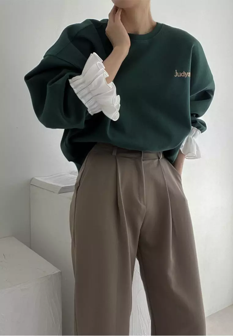 Fashionable patchwork round neck flared sleeve loose top CA24092518GY