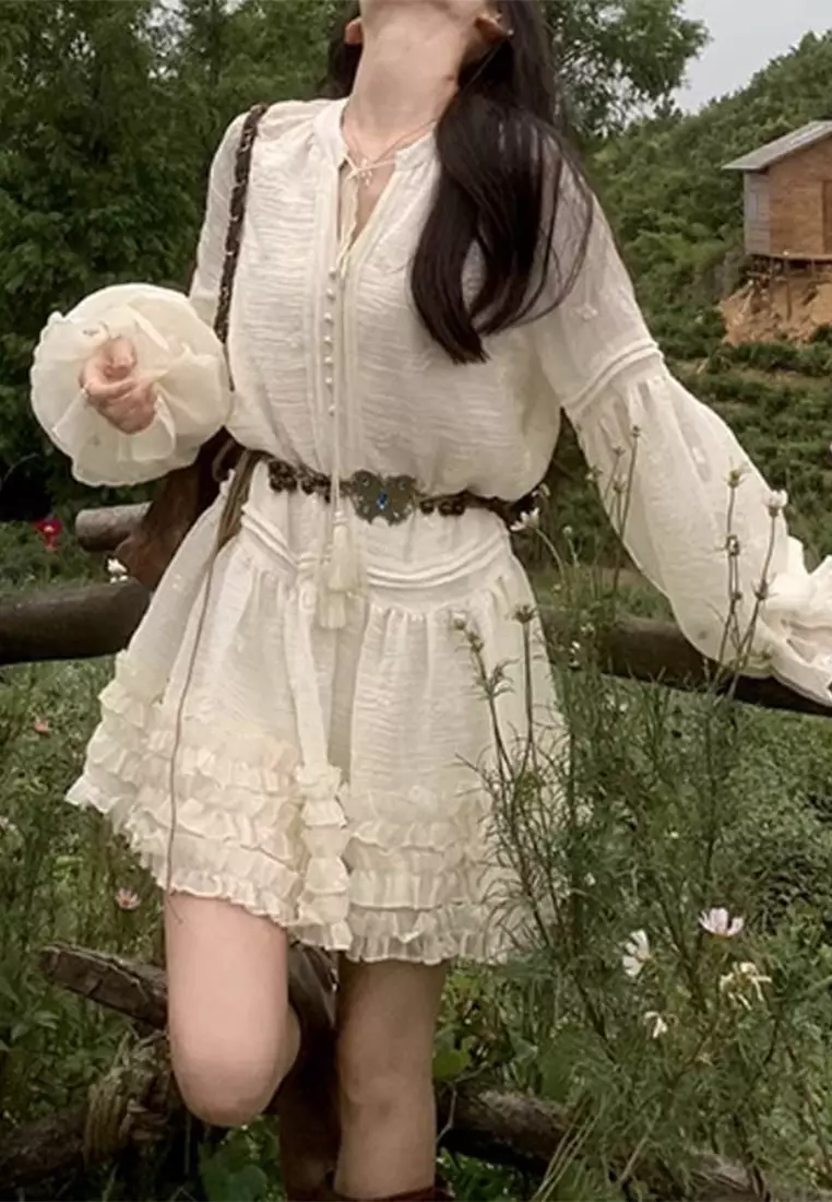 Temperament autumn long sleeved dress with belt included CA24092701W