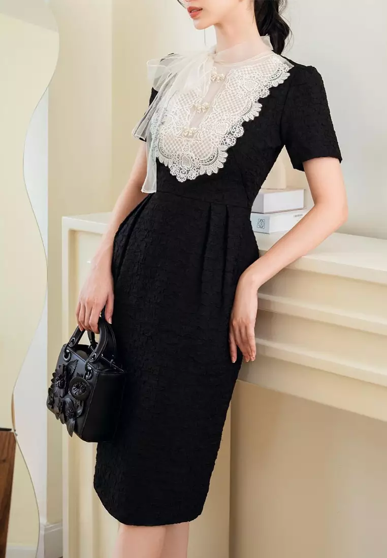 Lace Embroidered Mesh Dress CA24102541BK