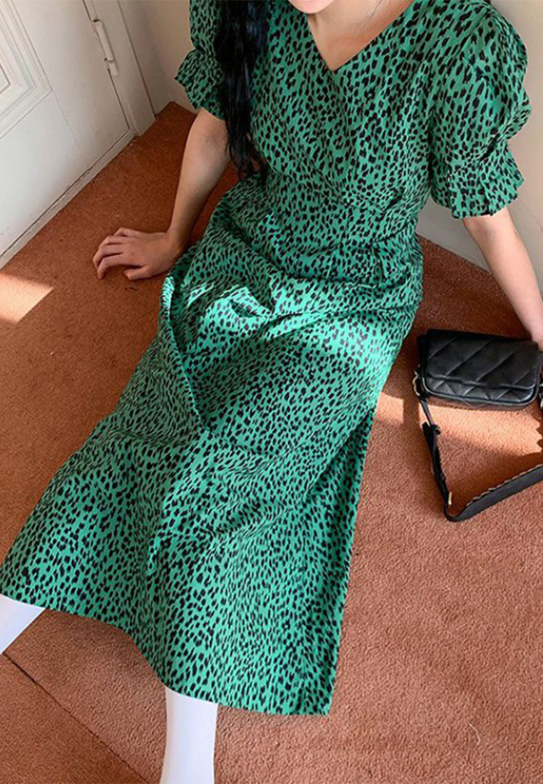 Slim fit leopard print dress CA25032761GR