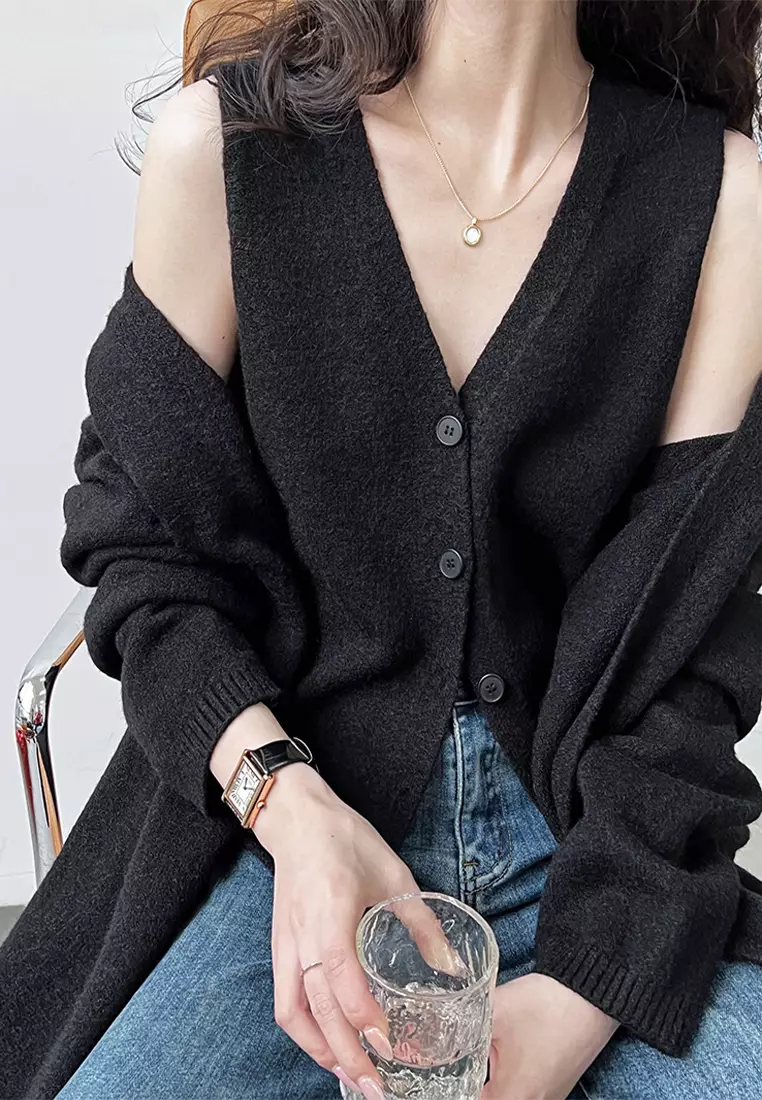 Long knitted cardigan vest vest vest vest suit CA24092351GY