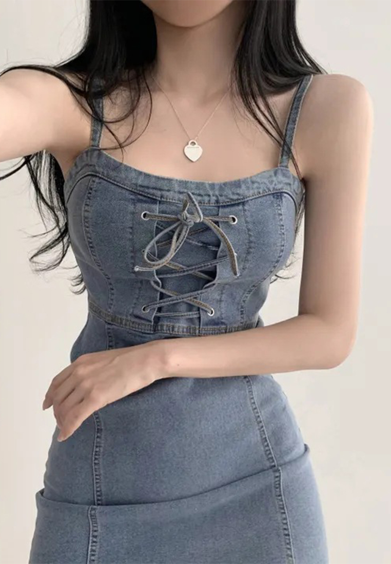 Versatile and sexy waist cinching suspender dress CA25032757BL