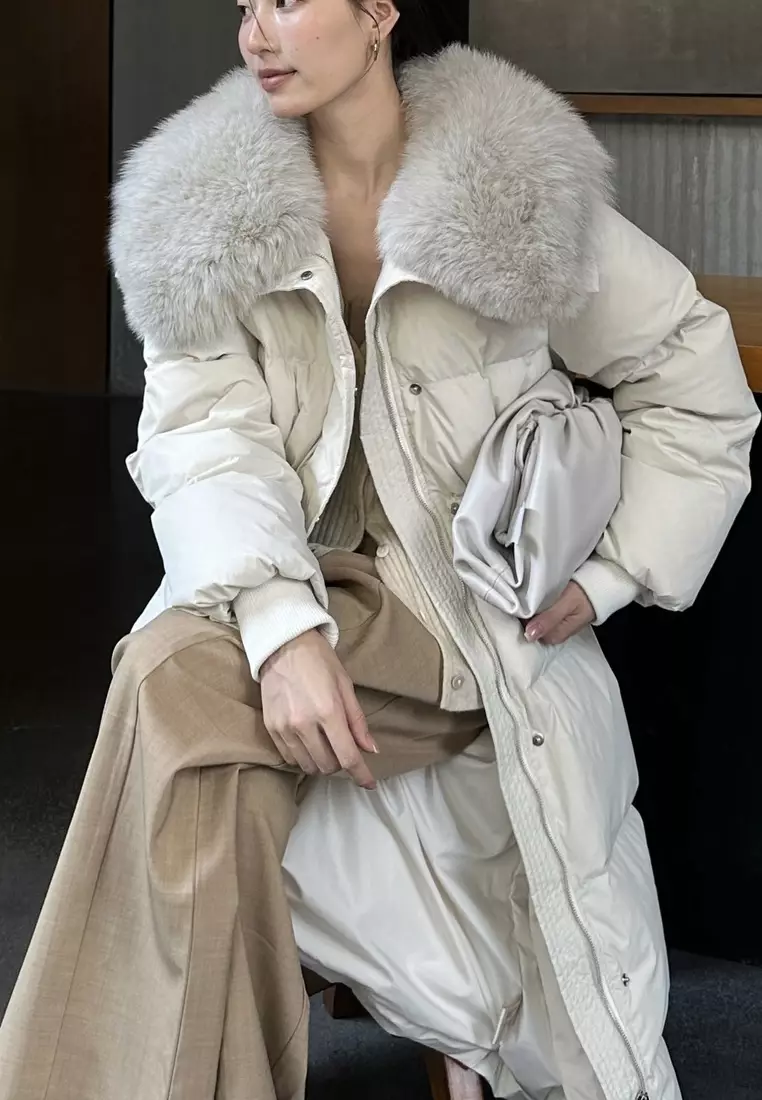 Luxury new high-end duck down big fur collar women's down long coat K112001GY