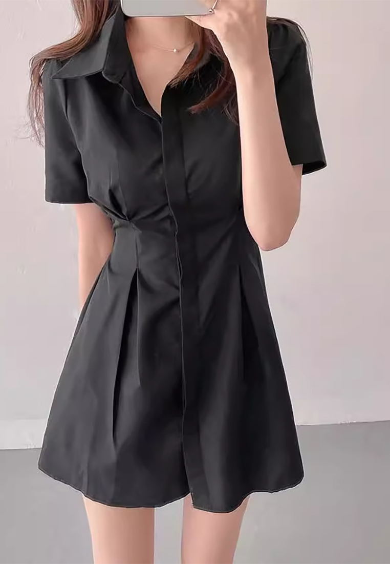 French solid color waist slimming dress CA25032727BL