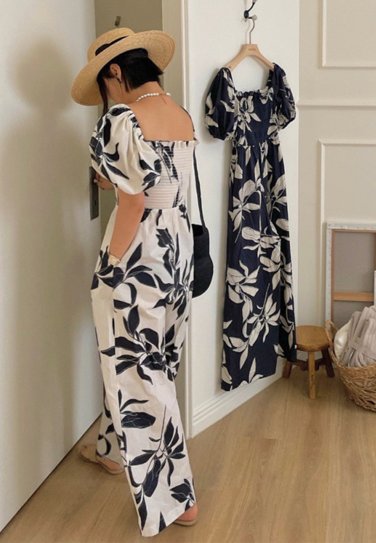 Versatile printed puff-sleeve jumpsuit CA25070920W