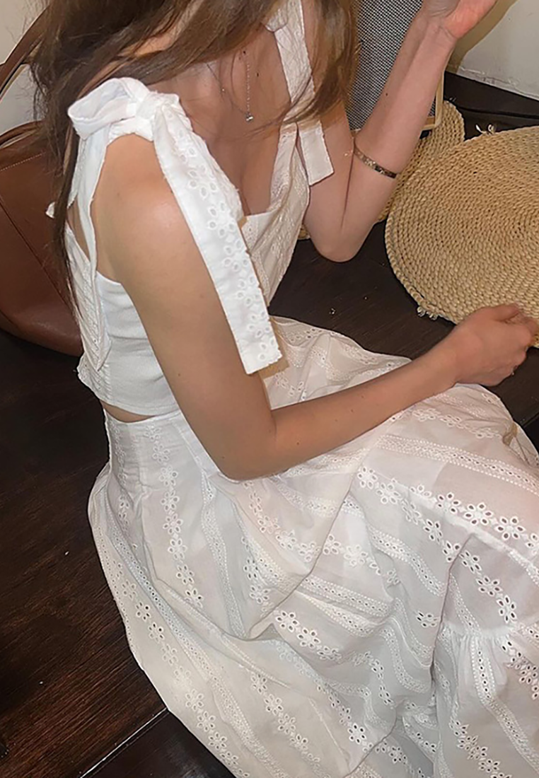 Korean chic French suspender top + high waist jacquard skirt set CA25021355W