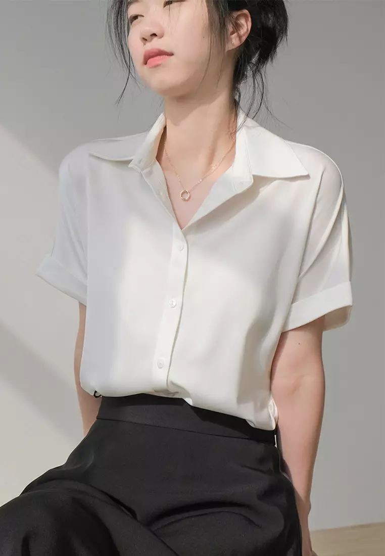 Summer Japanese thin satin drape short-sleeved shirt CA24032503W