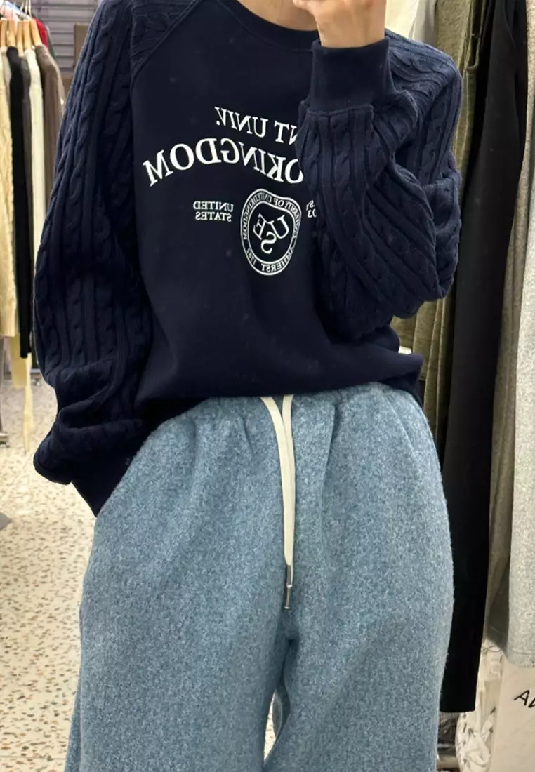 Korean style fashionable spliced knitted printed top CA24092515DGGY