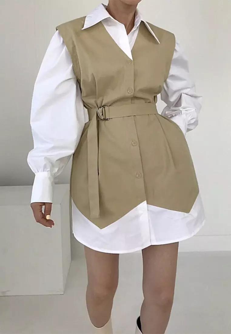 Korean retro lapel contrasting long sleeved dress CA24092734BE