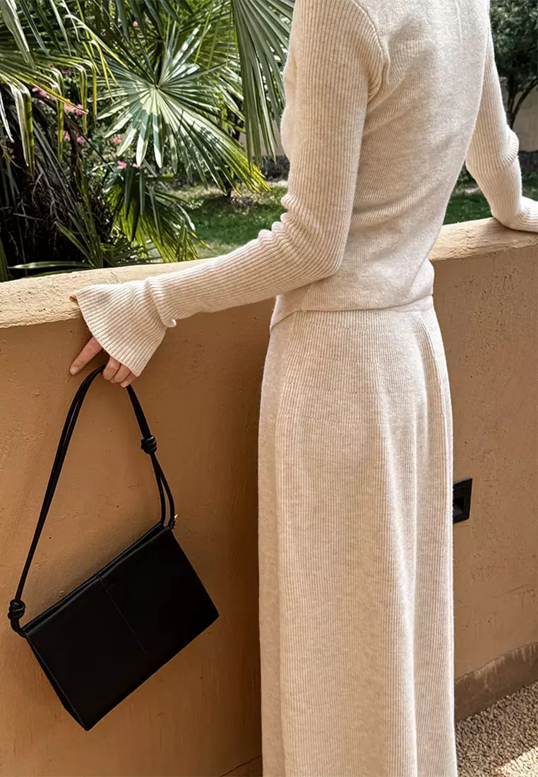 New slim fit pleated top knitted skirt set CA24092353BK