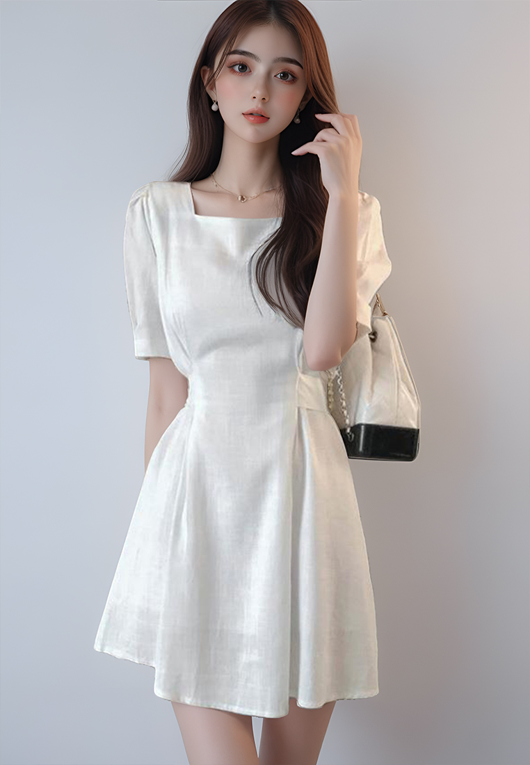 Retro waist cinching dress with temperament CA25032749W