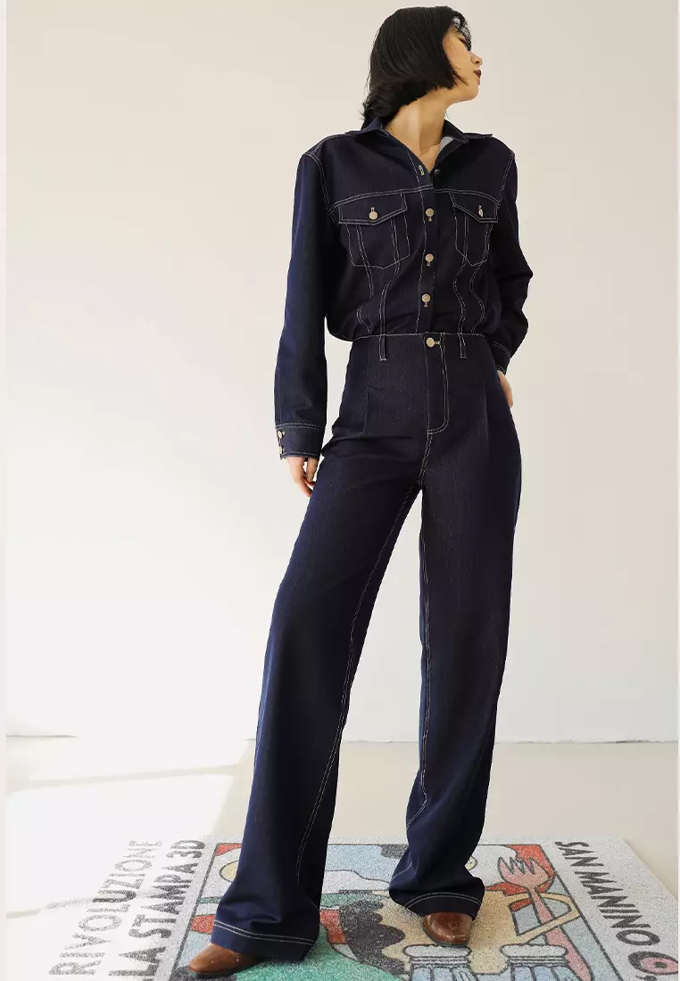 Autumn soft retro denim shirt and pants set CA24092302