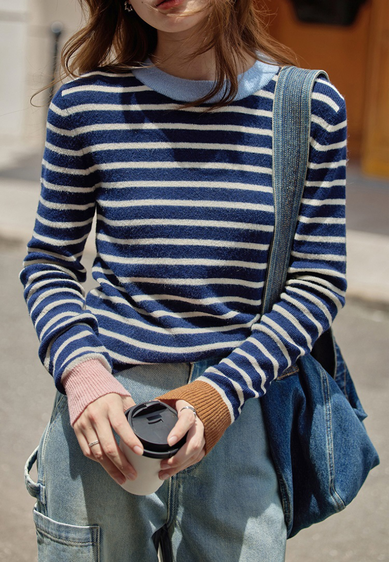 Temperament new striped wool knitted top K120903