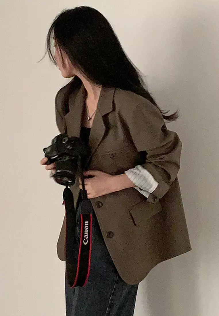 Korean style fashionable single breasted suit jacket CA24092738GY